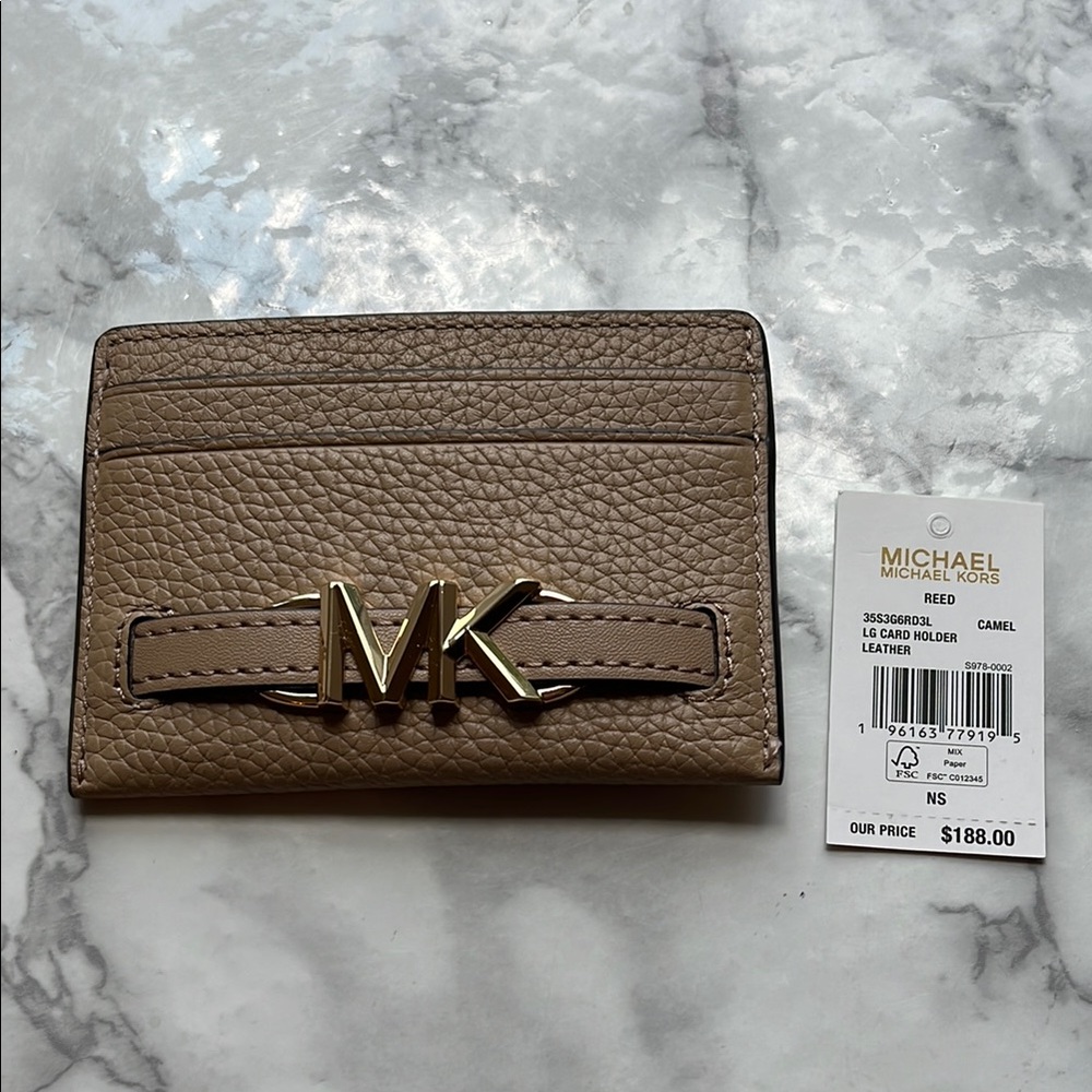 Michael Kors Reed Large card holder wallet camel NWT